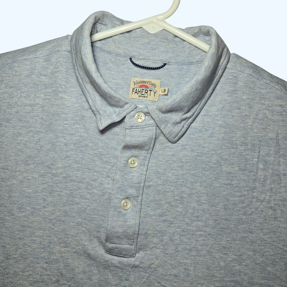 Faherty Movement Polo Shirt Light Blue Heather Pima Cotton Mens Large MKC0115